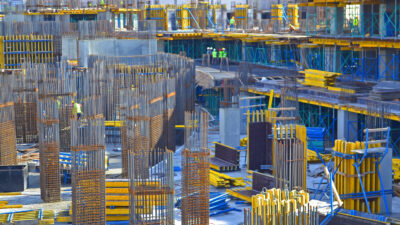 Steel columns along with steel beams for a construction project